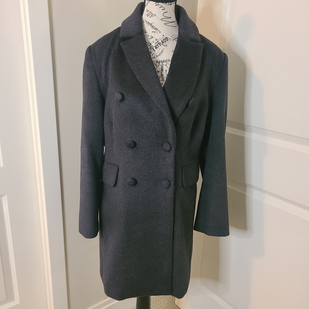 Coat Pink Martini Wool Blend Double Breasted Charcoal Size S NWOT